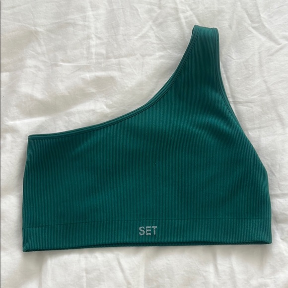 SET Active Forest Green One-Shoulder Sports Bra - Picture 1 of 5